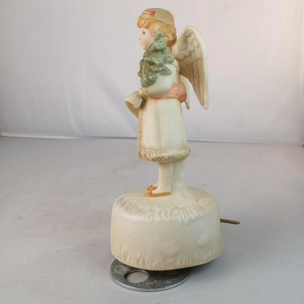 Rare 1985 VTG Schmid B. Shackman Ceramic Angel Girl Figurine Christmas Music Box